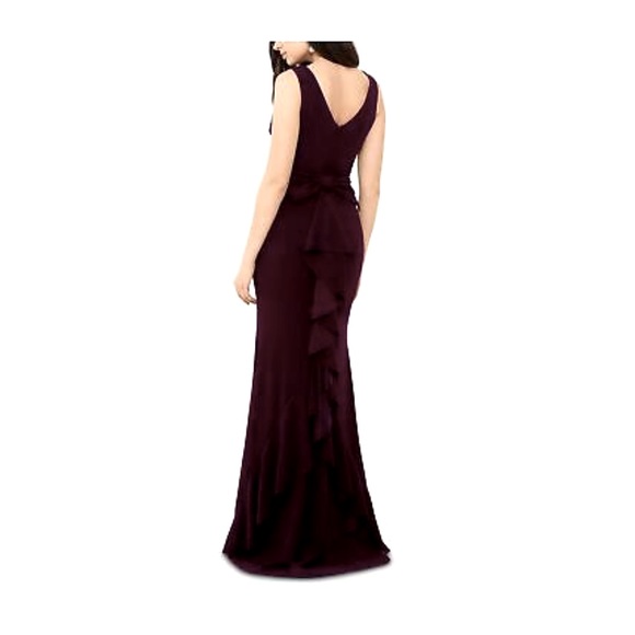 BETSY & ADAM Maroon Sleeveless Full-Length Ruffled Bow Dress Size 6 | EUC - Picture 2 of 13